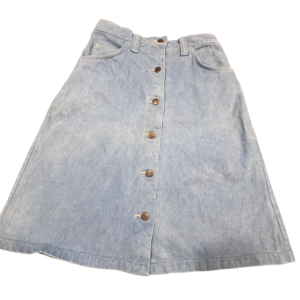 Vintage Lee‎ Denim Jean Skirt Size24 Button Front A Line Single Stitch Buttr Mom